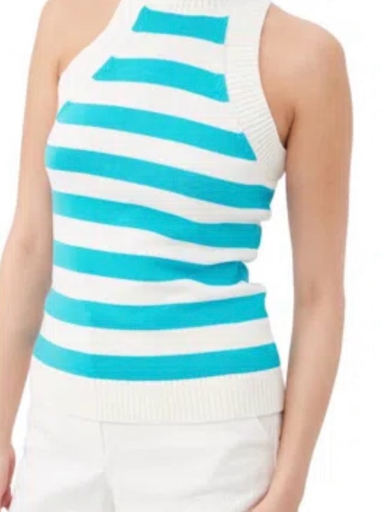 Trina Turk Tops - Trina Turk Striped Turquoise and White Halter Knit Tank Top small new w tags